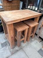 Statafel van stijgerhout met 4 krukken, Ophalen, Gebruikt, 90 cm of meer, 4 krukken