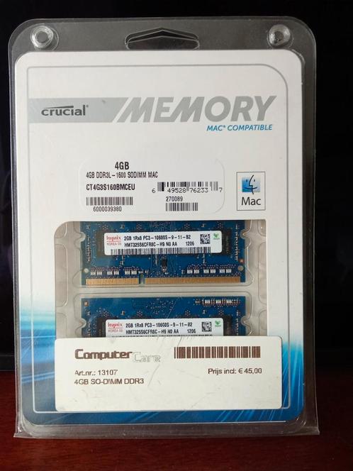 Crucial 4GB DDR3-1600 SO-DIMM CL11, Computers en Software, RAM geheugen, Zo goed als nieuw, Laptop, 4 GB, DDR3, Ophalen of Verzenden