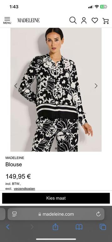 Madeleine Blouse Zwart / Wit beschikbaar voor biedingen