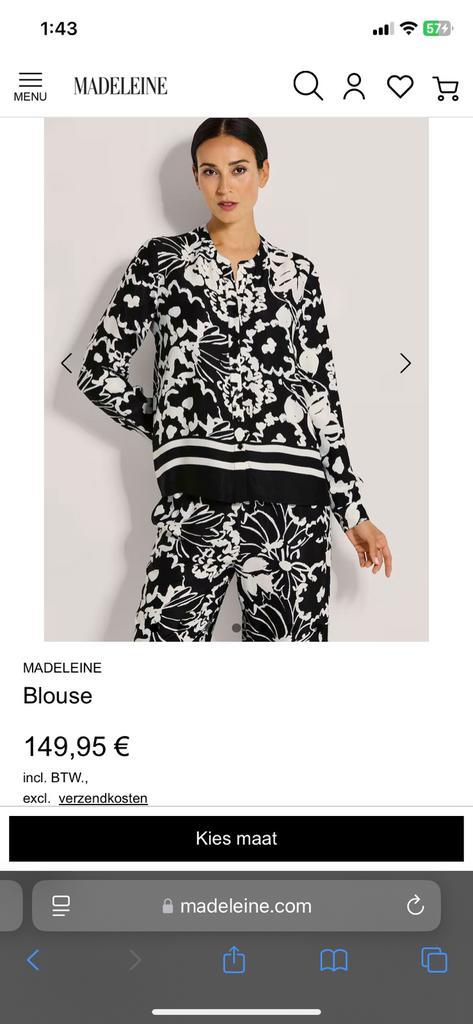 Madeleine Blouse Zwart / Wit, Kleding | Dames, Blouses en Tunieken, Nieuw, Maat 42/44 (L), Zwart, Ophalen of Verzenden