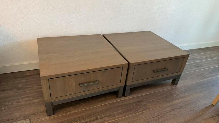 2x Massieve eiken salon tafel | Goossens | industrieel, Huis en Inrichting, Tafels | Salontafels, Gebruikt, Minder dan 50 cm, 50 tot 100 cm