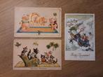 3 Oude ansichtkaarten trein varkentjes poes nieuwjaar, Ophalen of Verzenden, Overige thema's