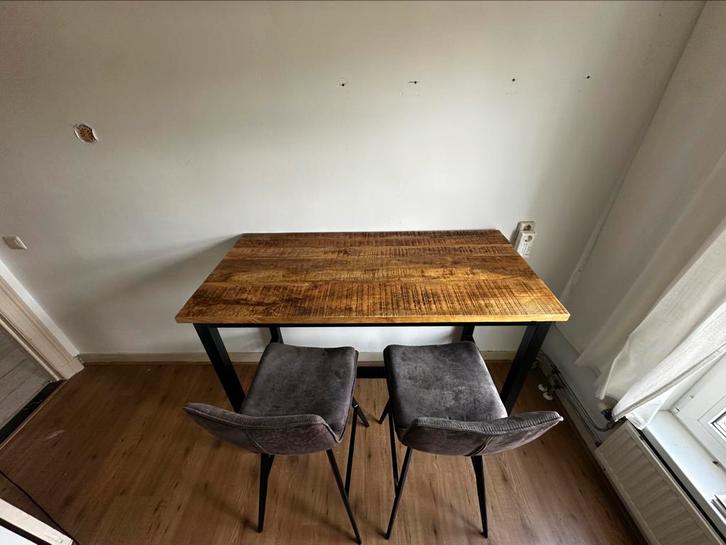 Bartafel + 2 barkrukken, Huis en Inrichting, Tafels | Eettafels, Zo goed als nieuw, 50 tot 100 cm, 100 tot 150 cm, Rechthoekig