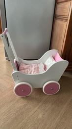 Houten poppenwagen wit met roze, met slaapzakje voor de pop, Kinderen en Baby's, Speelgoed | Houten speelgoed, Ophalen, Gebruikt