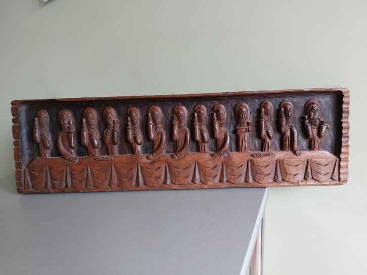 Houten paneel Laatste Avondmaal Christus apostelen etnische, Verzamelen, Religie, Gebruikt, Christendom | Katholiek, Beeld(je)