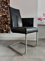Zes zwart lederen Henders & Hazel design stoelen rvs greep, Huis en Inrichting, Stoelen, Ophalen, Rvs ruggreep, Zwart, Niet opgegeven