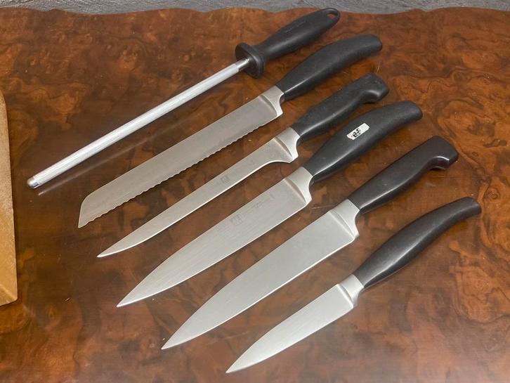 6-delige Zwilling J.A. Henckels messenset plus messenblok, Huis en Inrichting, Keuken | Bestek, Zo goed als nieuw, Bestekset, Rvs of Chroom