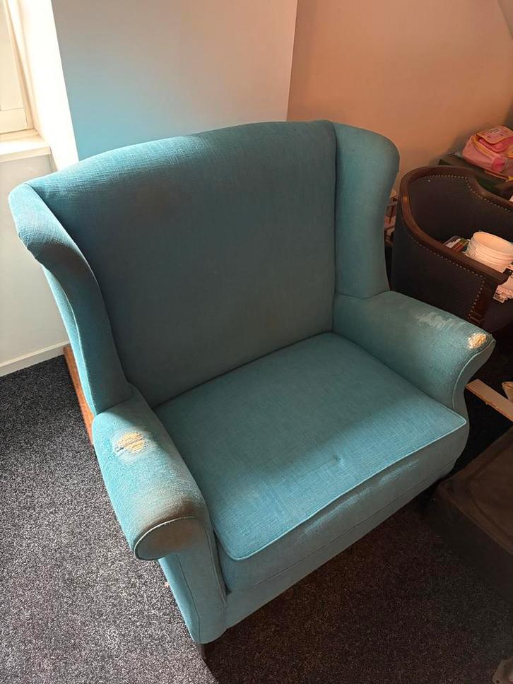 Turquoise Fauteuil GRATIS, Huis en Inrichting, Fauteuils, Gebruikt, Stof, 75 tot 100 cm, Ophalen