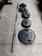 120kg Olympische Gewichten + Olympische Barbell 220cm ,20kg, Sport en Fitness, Fitnessmaterialen, Overige typen, Gebruikt, Ophalen
