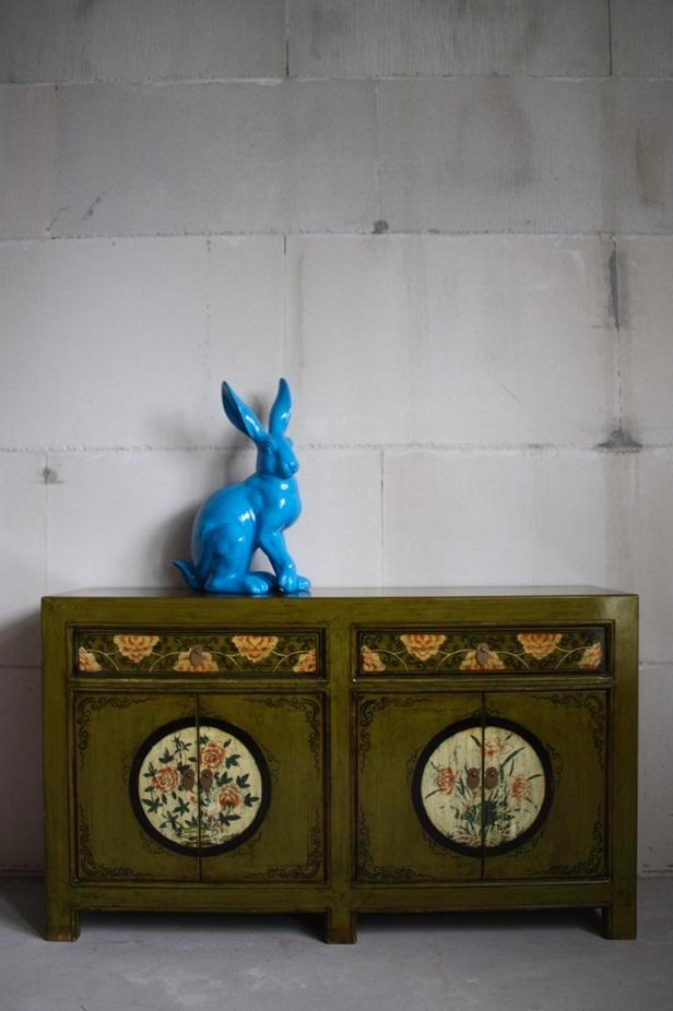 Uniek Olijfgroen Stoer Dressoir Kleurrijke Vintage Look Kast, Huis en Inrichting, Kasten | Buffetkasten, Nieuw, Minder dan 100 cm