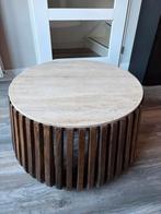 Salontafel Luuk Rond 70cm Mango Hout/Beige Steen (Gerepareer, Huis en Inrichting, Tafels | Salontafels, Ophalen, Gebruikt, Rond