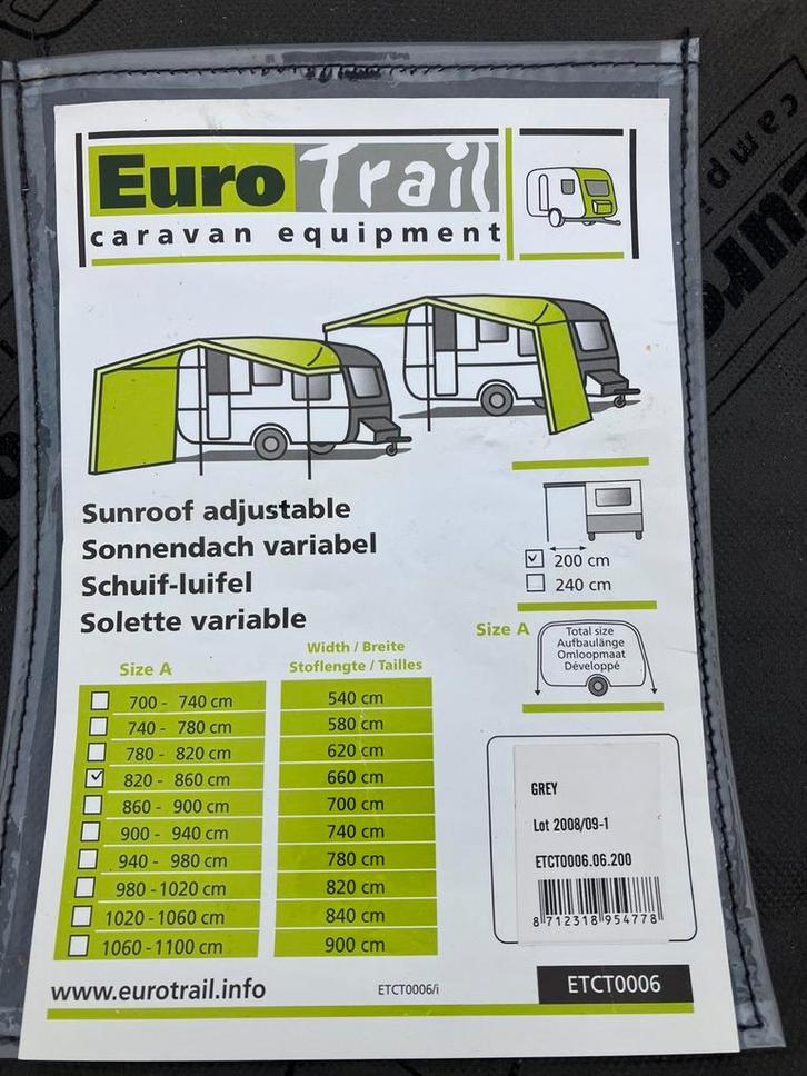 Eurotrail universele schuifluifel splinternieuw, Caravans en Kamperen, Caravan accessoires, Nieuw, Ophalen of Verzenden