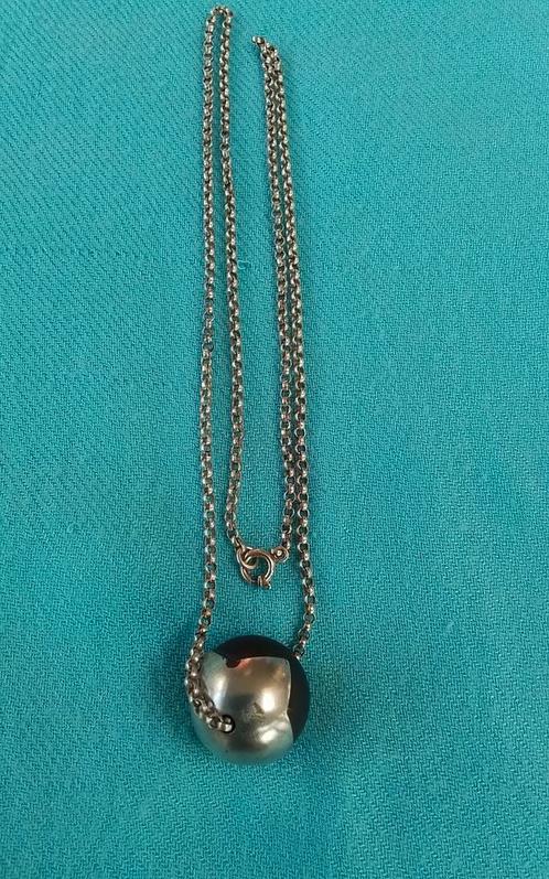 Zilveren ketting met Onyx kogel, Sieraden, Tassen en Uiterlijk, Kettingen, Zo goed als nieuw, Zilver, Zilver, Ophalen of Verzenden