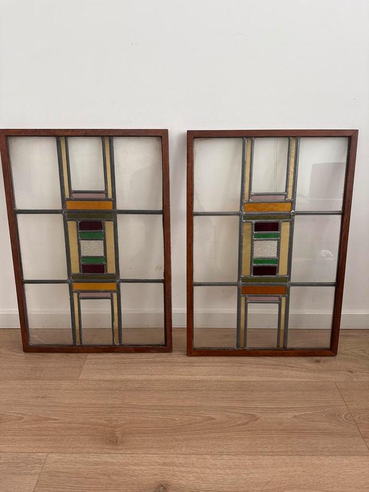 Glas in lood set begin jaren '60, Antiek en Kunst, Antiek | Glas en Kristal, Ophalen of Verzenden