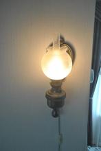 Wandlamp plus tafellamp, 2 stuks, vintage, tin, glas, Huis en Inrichting, Lampen | Hanglampen, Ophalen of Verzenden, Gebruikt