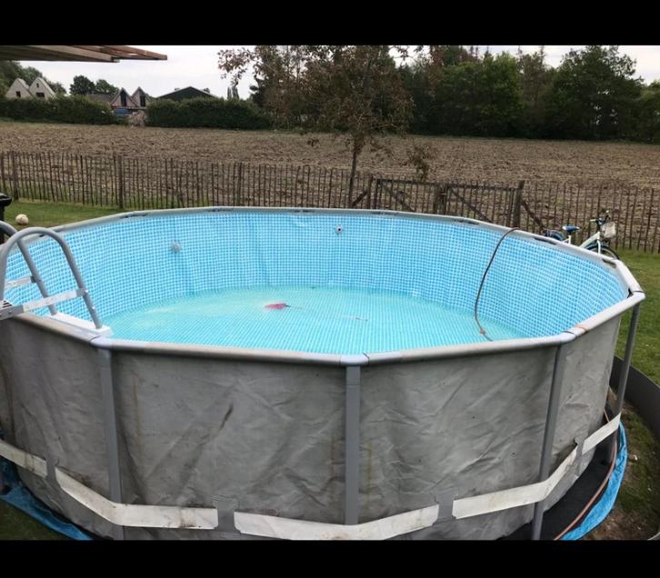 Zwembad 5 meter, opbouw, Tuin en Terras, Zwembaden, Gebruikt, Opzetzwembad, 80 tot 120 cm, 400 cm of meer, 300 cm of meer, Rond