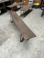 Vintage houten bank met metalen poten, Ophalen