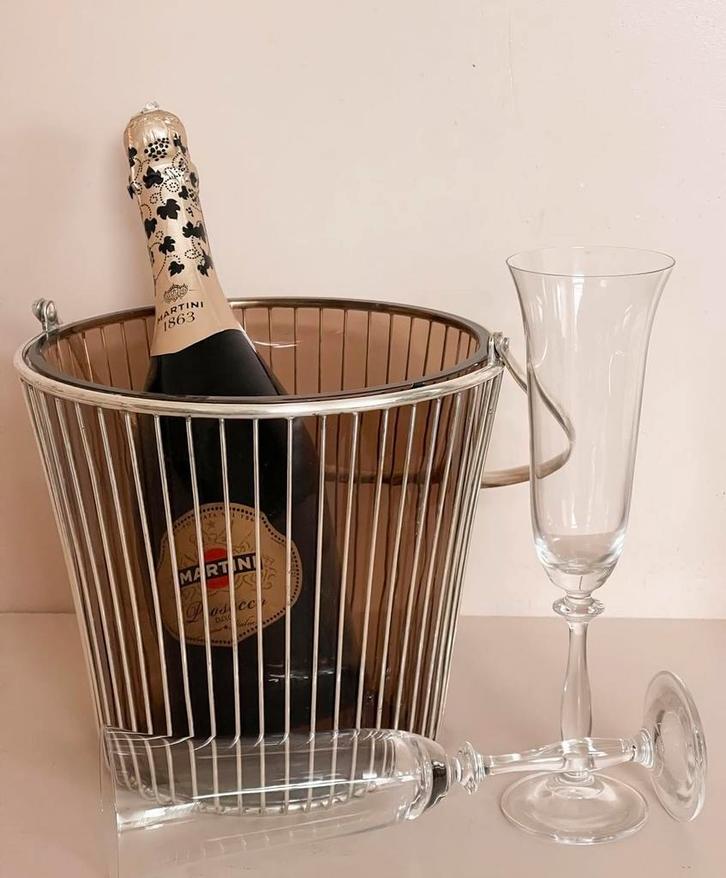 Vintage Punch Bowl / Wijnkoeler - Zilver & Bruin Glas, Huis en Inrichting, Keuken | Keukenbenodigdheden, Gebruikt, Ophalen of Verzenden