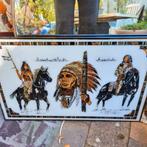 Indianen in lijst en een 3 luik, Ophalen of Verzenden, Minder dan 50 cm, Schilderij, Minder dan 50 cm