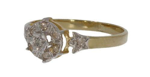 Diamanten rozet 14k gouden entourage dames ring luxe, Sieraden, Tassen en Uiterlijk, Ringen, Zo goed als nieuw, Dame, Kleiner dan 17