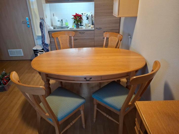 Mooie eiken eethoek - tafel en 4 stoelen, Huis en Inrichting, Tafels | Eettafels, Gebruikt, 100 tot 150 cm, 100 tot 150 cm, Vier personen