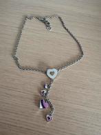 Steel necklace with heart pendants white pink purple, Ophalen of Verzenden, Zo goed als nieuw, Overige materialen