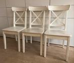 3 Ikea Ingolf stoelen, Drie, Gebruikt, Wit, Hout