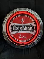 Heineken bier neon klok met verlichting en adapter, Ophalen of Verzenden, Zo goed als nieuw, Reclamebord, Plaat of Schild, Heineken