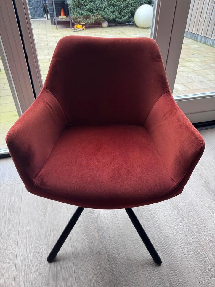 4 Eetkamerstoelen met zwart terugdraai-onderstel, Huis en Inrichting, Stoelen, Gebruikt, Vier, Stof, Overige kleuren, Ophalen