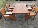 Teakhouten eettafel met 4 stoelen, Gebruikt, De Kebof Gees, Vijf personen of meer, 150 tot 200 cm