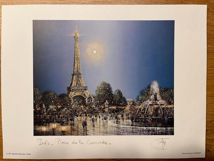 Prent van Place de la Concorde, Parijs, Antiek en Kunst, Ophalen of Verzenden