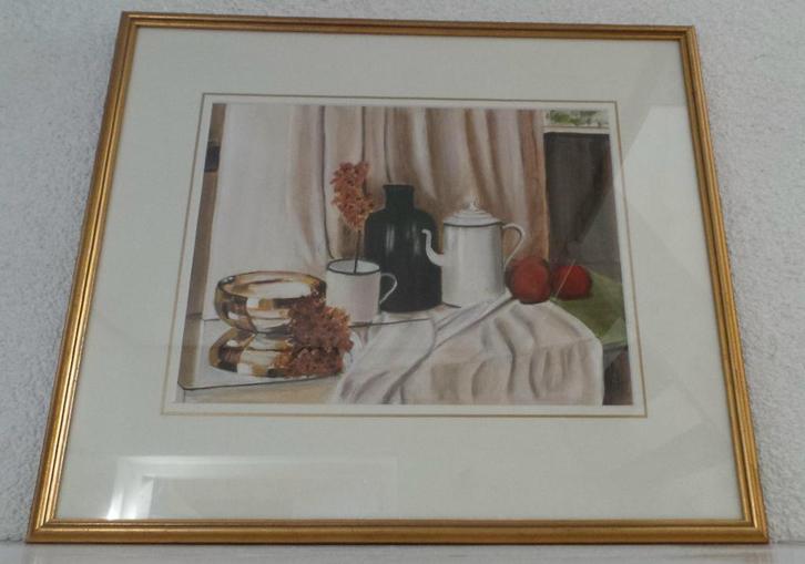 Schilderij achter glas keuken o.a. koffiepot; modern € 45,-, Antiek en Kunst, Kunst | Schilderijen | Modern, Ophalen