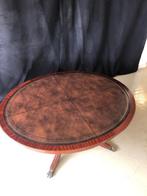 Engelse ovale salontafel, mahonie met bruin leder, Ophalen, Gebruikt, 100 tot 150 cm, 50 tot 75 cm