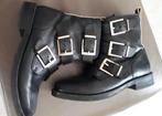 Goede zwarte leren bikerboots + gouden gespen, Omoda, mt 39, Zwart, Omoda, Lage of Enkellaarzen, Ophalen of Verzenden