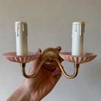 Romatisch Vintage Wandlampje, Messing met Roze Glas, Ophalen of Verzenden, Gebruikt, Glas