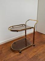 Gouden theewagen / drankkar, Huis en Inrichting, Tafels | Bijzettafels, Ophalen, Gebruikt, Metaal of Aluminium, 55 tot 75 cm