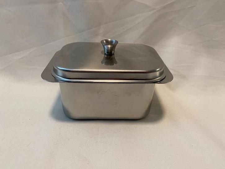 Retro mooie RVS botervloot + deksel voor lelijk kuipje boter, Huis en Inrichting, Keuken | Servies, Gebruikt, Overige typen, Overige stijlen