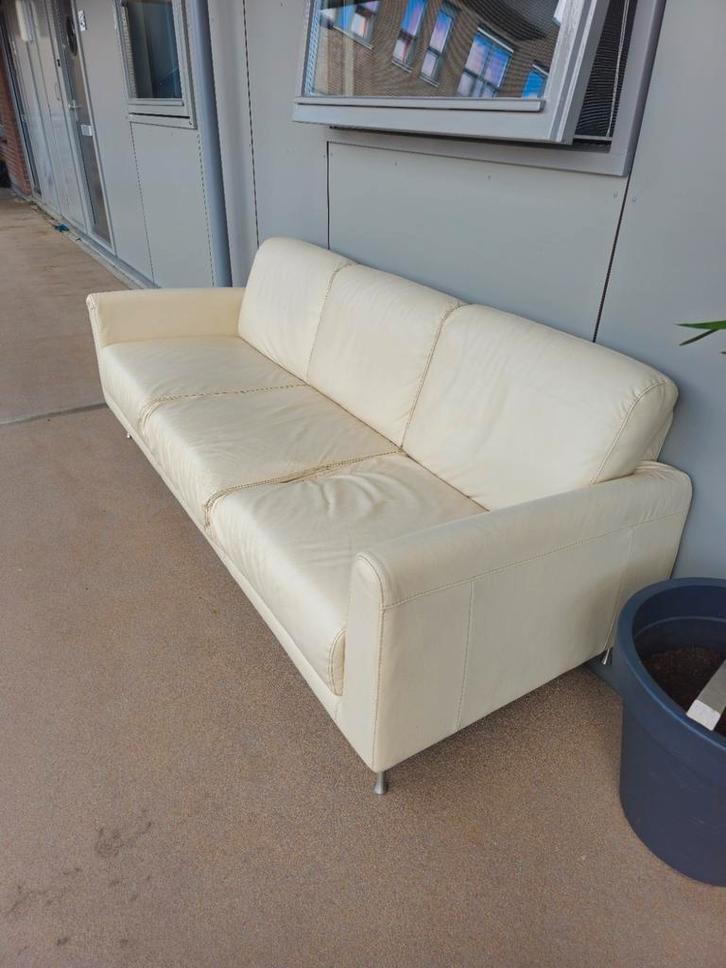 Gratis Leer 3 zits bank, Huis en Inrichting, Slaapkamer | Slaapbanken, Gebruikt, 80 cm, 210 cm, Twijfelaar, Crème, Ophalen