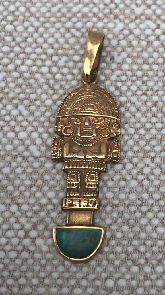 Goud op zilver -  Tumi Hanger ( 925 )  -  Peru - zgan, Sieraden, Tassen en Uiterlijk, Kettinghangers, Zo goed als nieuw, Zilver