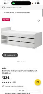 Ikea bed, Ophalen, 90 cm, Eenpersoons, Wit
