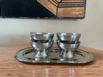 VTG Bauhaus Chromen Stalen ijscoupes op Verzilverde Tray, Huis en Inrichting, Overige materialen, Gebruikt, Ophalen of Verzenden