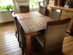 Hardhouten eettafel met 6 stoelen, Gebruikt, Warm modern, Vijf personen of meer, 150 tot 200 cm