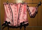 Satijnen corset met string en handschoenen, String, Roze, Verzenden
