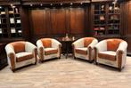Club Fauteuils Schapenleer Canvas - Set van 4, Huis en Inrichting, Fauteuils, Ophalen, Gosem engelstaat, Gebruikt, Info@chesterfieldjunkie.nl