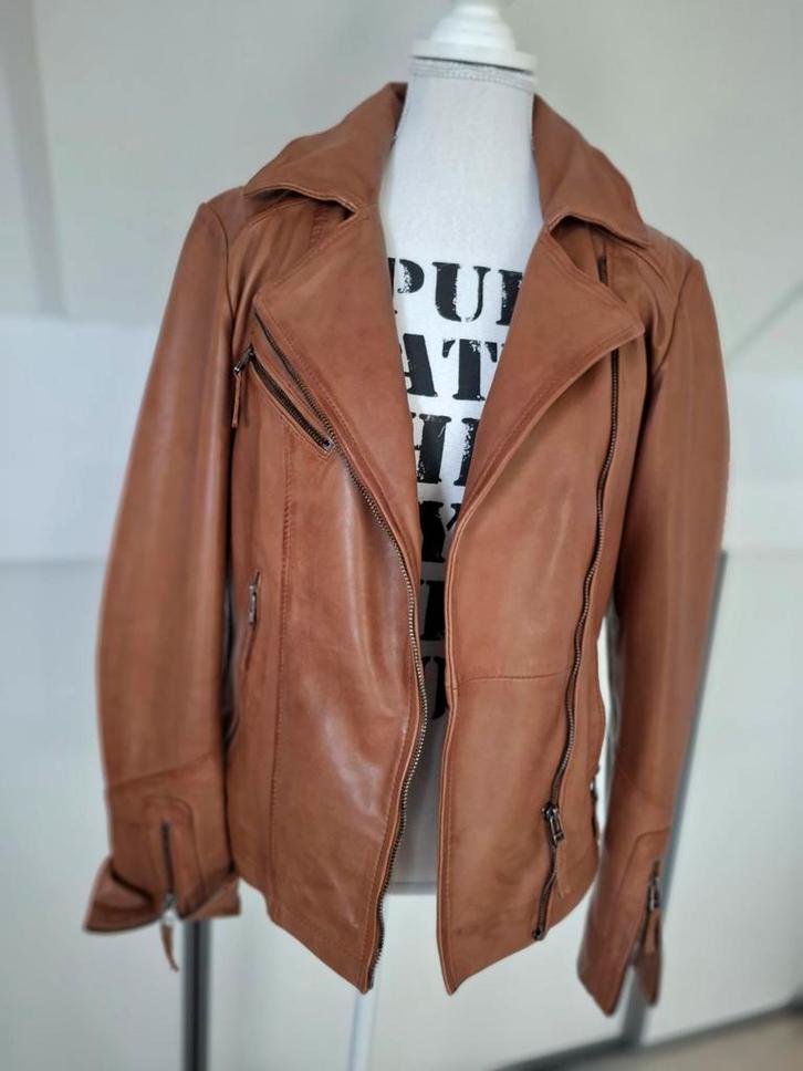 Leren korte jas v Dekker maat 36, Kleding | Dames, Jasjes, Kostuums en Pakken, Zo goed als nieuw, Maat 36 (S), Bruin, Ophalen of Verzenden
