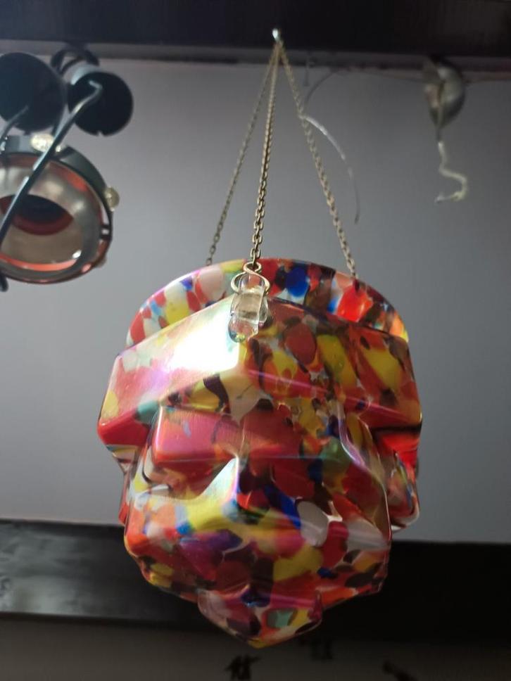 Art Deco Hanglamp Jaren '30-'50, Huis en Inrichting, Lampen | Hanglampen, Gebruikt, Minder dan 50 cm, Glas, Metaal, Ophalen of Verzenden