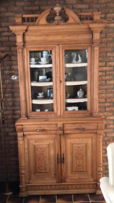 eiken Franse vitrinekast kast 2-delig geloogd onbehandeld, Antiek en Kunst, Antiek | Meubels | Kasten, Ophalen