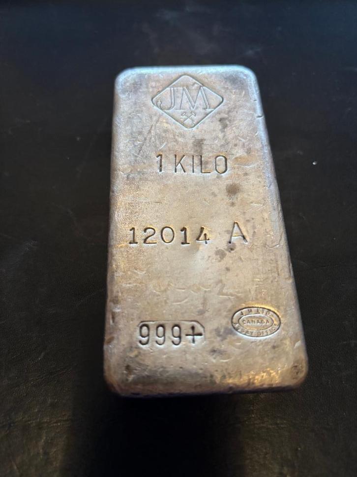 Zilverbaar Johnson Matthey kilo Zeldzaam <25, Postzegels en Munten, Edelmetalen en Baren, Zilver, Verzenden