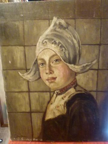 vintage portret op canvas NL Tracht Paul Becker beschikbaar voor biedingen