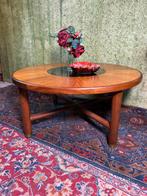Gratis bezorging! Mid century retro vintage teak salontafel, Huis en Inrichting, Gebruikt, 50 tot 100 cm, Glas, Minder dan 50 cm